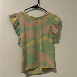 Zara Spring Summer Floral Pastels Ruffle Sleeve Short Sleeve Shirt Size Small